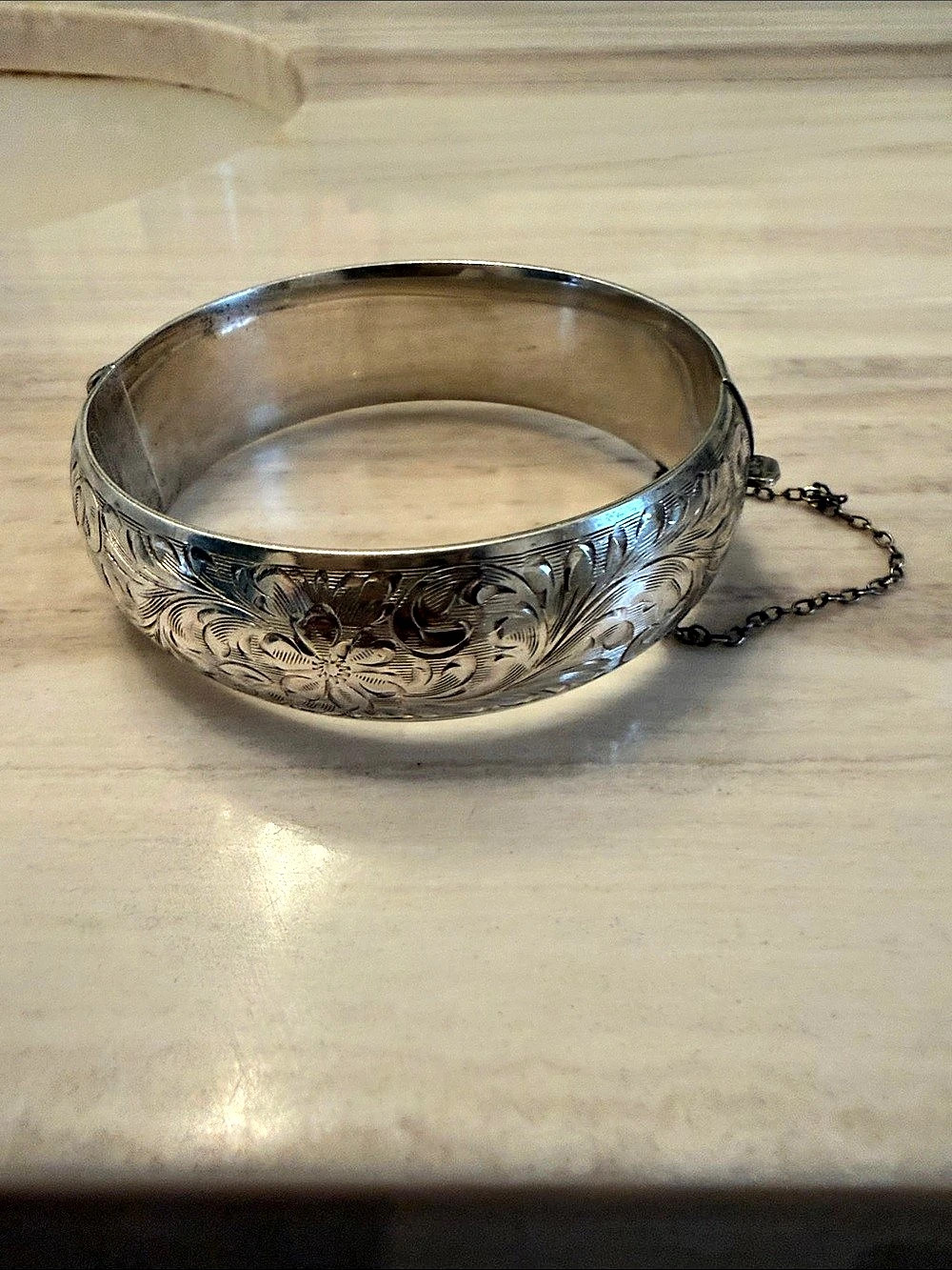 ELIZABETH Engraved Floral Silver Bracelet